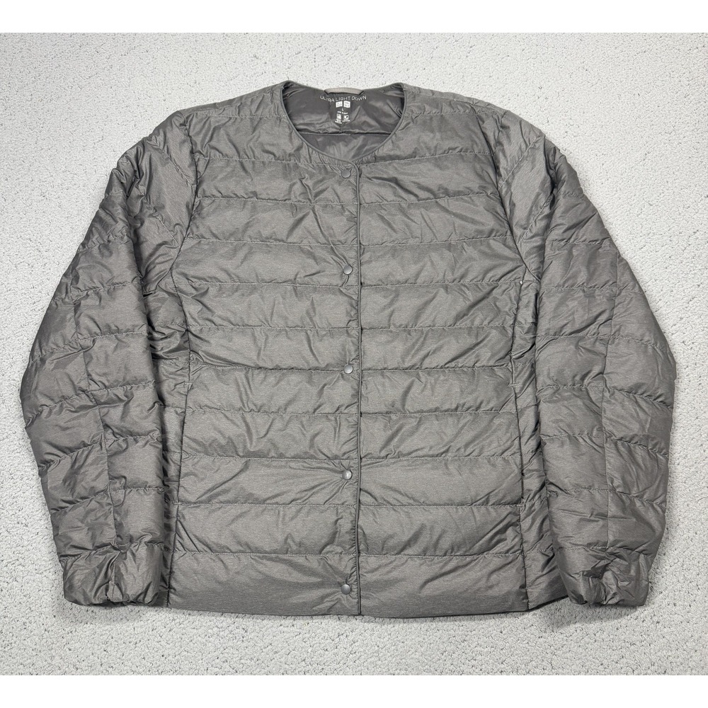 Uniqlo Jacket Mens Large Black Ultra Light Down Snap Puffer Water Repellent
